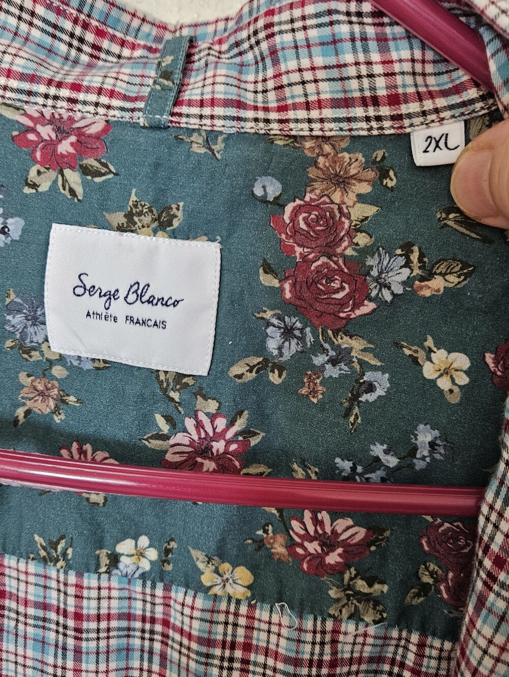 Serge Blanco Plaid Shirt 100% Cotton Ice Maroon Plaid 2XL